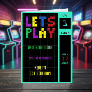 Carte De Remerciements Retro Arcade Game Kids 1er anniversaire