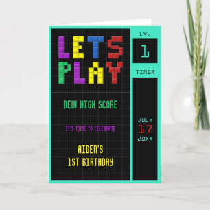 Carte De Remerciements Retro Arcade Game Kids 1er anniversaire