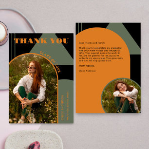 Carte De Remerciements Retro Arch Green & Orange 2 Diplôme Photo