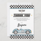 Carte De Remerciements Retro Blue Race Car Boy Fête d'anniversaire (Devant)
