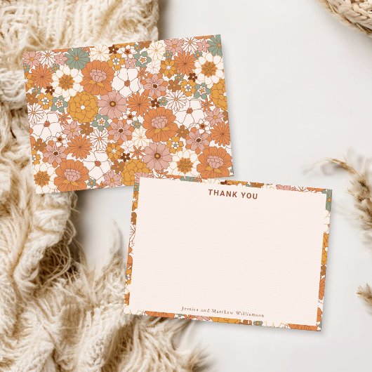 Carte De Remerciements Retro Boho Terracotta Floral Personalized Wedding