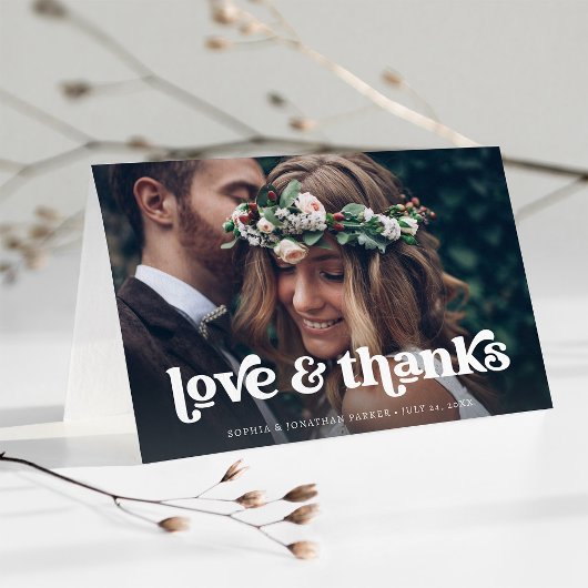 Carte De Remerciements Retro Boho Typographie et photo | MARIAGE