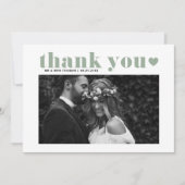 Carte De Remerciements Retro Bold Typographie Sage Green Photo Mariage (Devant)