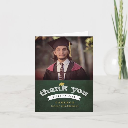 Carte De Remerciements Retro Chalboard Sketch Photo Graduation Cap Grad (Devant)