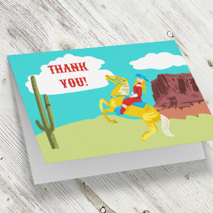 Carte De Remerciements Retro Cowgirl dans le paysage occidental