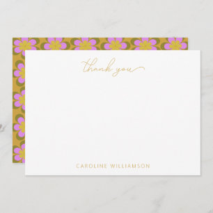 Carte De Remerciements Retro Cute Mod Floral Jaune Nom Personnalisé