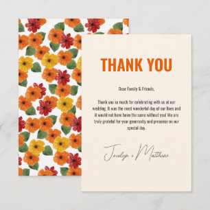 Carte De Remerciements Rétro Élégant Moderne Floral Orange