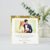 Carte De Remerciements Retro Gold Green Mariage damassé (Debout devant)