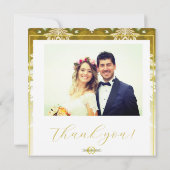 Carte De Remerciements Retro Gold Green Mariage damassé (Dos)