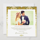 Carte De Remerciements Retro Gold Green Mariage damassé (Devant)