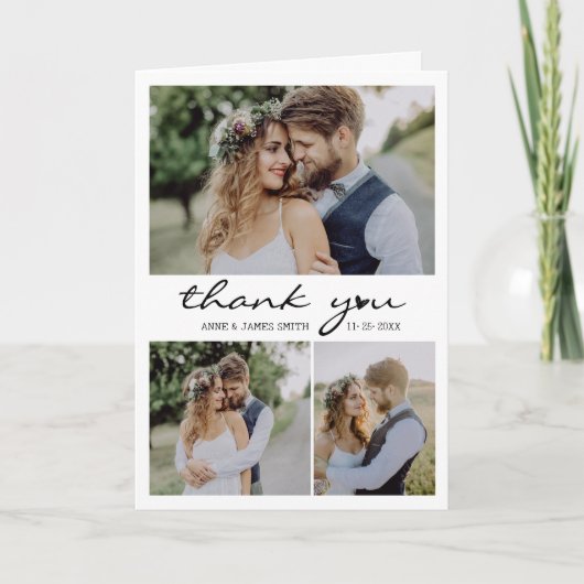 Carte De Remerciements Retro Heart Script 4 Photo Collage Mariage (Devant)