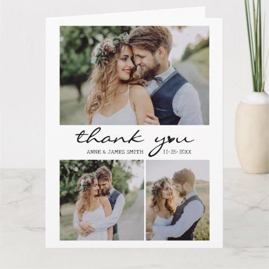 Carte De Remerciements Retro Heart Script 4 Photo Collage Mariage (Devant)