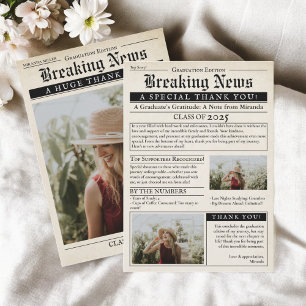 Carte De Remerciements Retro Journal Vintage 3 Photos Graduation