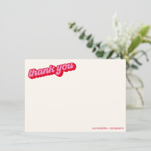 Carte De Remerciements Retro Modern Groovy Bold Pink Red Custom (Debout devant)