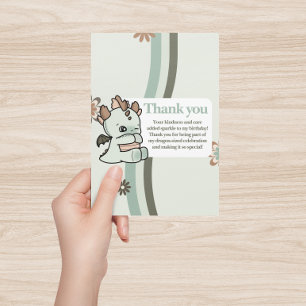 Carte De Remerciements Retro Pastel Green Brown Cute Baby Dragon
