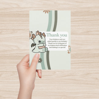 Carte De Remerciements Retro Pastel Green Brown Cute Baby Dragon