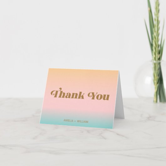 Carte De Remerciements Retro Peach Pastel Gradient Unique Mariage lumineu (Devant)