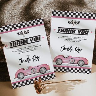 Carte De Remerciements Retro Pink Race Car Girl Anniversaire