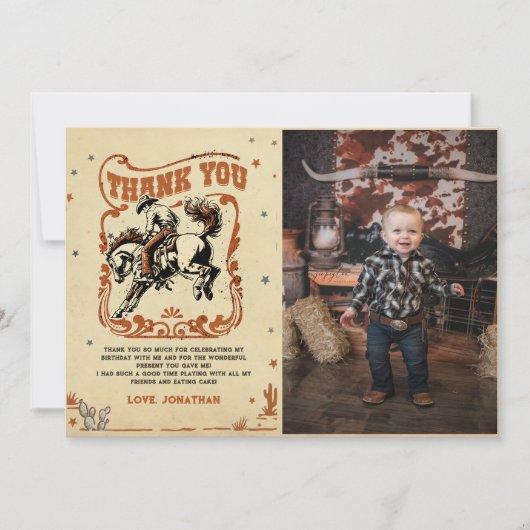 Carte De Remerciements Retro Rodeo Western Cowboy Photo d'anniversaire (Devant)