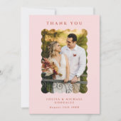 Carte De Remerciements Retro Wavy Photo Blush Mariage (Devant)