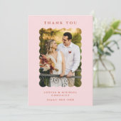 Carte De Remerciements Retro Wavy Photo Blush Mariage (Debout devant)