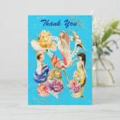 Carte De Remerciements Rêve de Sirène Florales Romantiques et Perles (Debout devant)