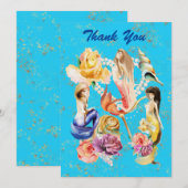 Carte De Remerciements Rêve de Sirène Florales Romantiques et Perles (Devant / Derrière)