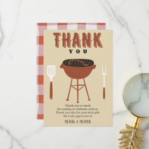 Carte De Remerciements Révélation du sexe au BBQ, Baby-Q baby shower