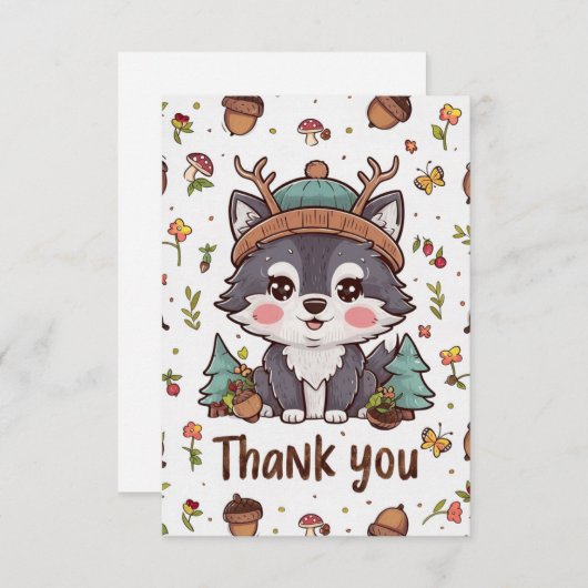 Carte De Remerciements Rêver Joli Loup (Devant / Derrière)