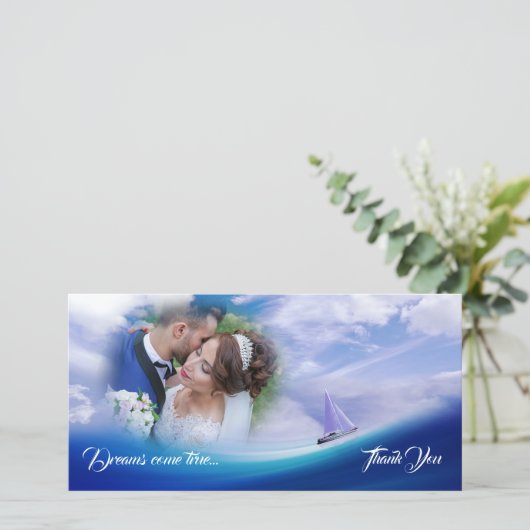 Carte De Remerciements Rêves nautiques Gratitude Mariage de la mer Bleue  (Debout devant)