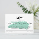 Carte De Remerciements Review Order Packaging Insert Green Monogram Info (Debout devant)