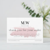 Carte De Remerciements Review Order Packaging Insert Pink Monogram Info (Debout devant)