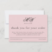 Carte De Remerciements Review Order Packaging Insert Script Monogram Pink (Devant)