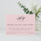 Carte De Remerciements Review Order Packaging Insert Script Monogram Pink (Debout devant)