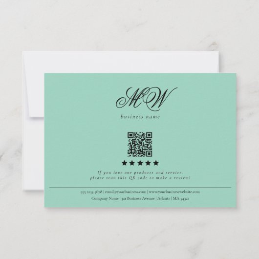 Carte De Remerciements Review Order Packaging Insert Script Monogram Teal (Dos)
