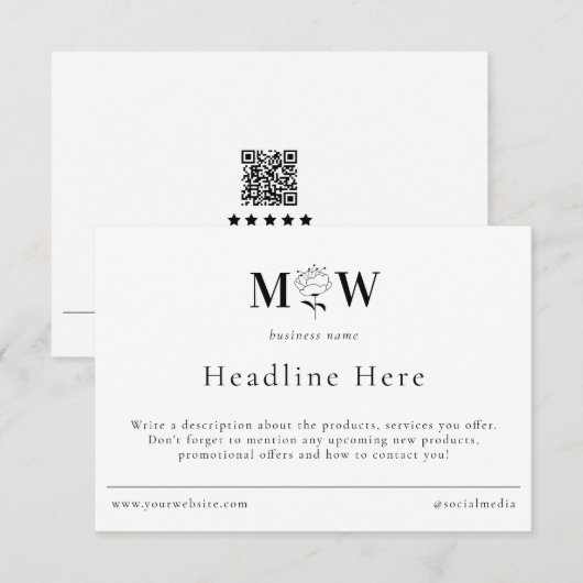 Carte De Remerciements Review Thank Packaging Insert Floral Monogram Info (Devant / Derrière)