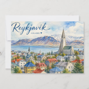 Carte De Remerciements Reykjavik Islande souvenir aquarelle 
