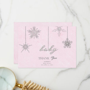 Carte De Remerciements Rhinestones Parties scintillant Snowflakes Pink Wi