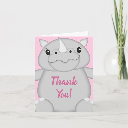 Carte De Remerciements Rhino Baby shower rose (Devant)