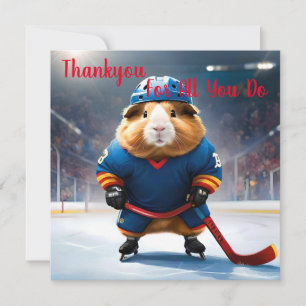 Carte De Remerciements "Rink Rookie : Le Cochon De Guinée pour le hockey