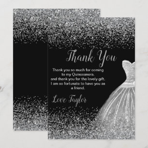Carte De Remerciements Robe argentée pour Quinceanera avec faux paillette