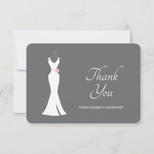 Carte De Remerciements Robe blanche élégante sur gris - Mariage simple et