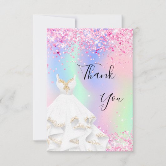 Carte De Remerciements Robe blanche holographique rose (Devant)