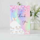 Carte De Remerciements Robe blanche holographique rose (Debout devant)