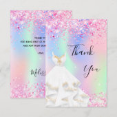 Carte De Remerciements Robe blanche holographique rose (Devant / Derrière)
