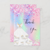 Carte De Remerciements Robe blanche rose holographique (Devant / Derrière)