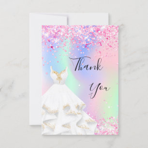 Carte De Remerciements Robe blanche rose holographique
