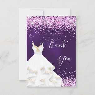 Carte De Remerciements Robe blanche rose violet pailletée glamour