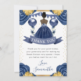 Carte De Remerciements Robe Bleu Marine Princesse à la Peau Fonçée Sweet