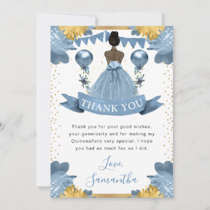 Carte De Remerciements Robe Bleue Poussiéreuse Princesse à la Peau Foncé